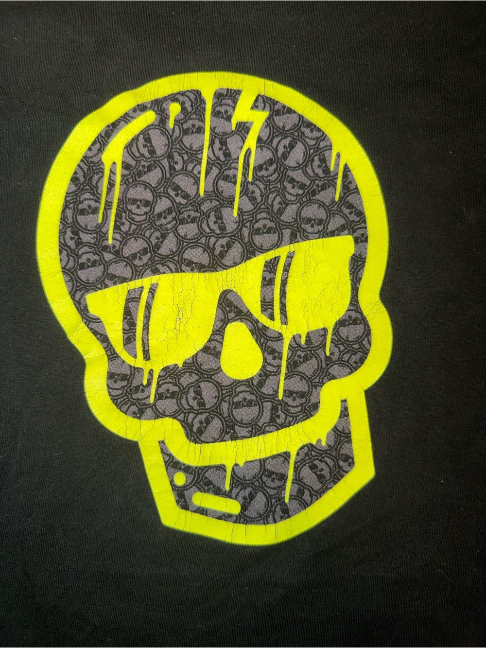 Black Short Sleeve Tee with Neon Yellow Skull Graphic - Picture 2 of 4